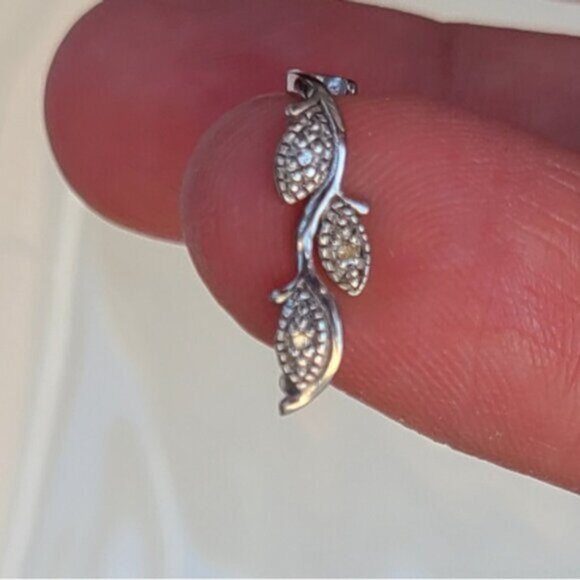 Vintage Sterling Silver Rhinestone Crystal Leaf Fall Design Half Hoop Earrings - Picture 9 of 9